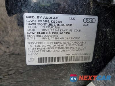 Zdjęcie 12 z 12 samochodu: 2021 AUDI Q5 PREMIUM VIN:WA1AAAFY5M2046416 - miniatura