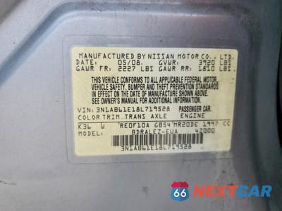 Zdjęcie 12 z 12 samochodu: 2008 NISSAN SENTRA 2.0 VIN:3N1AB61E18L719528 - miniatura