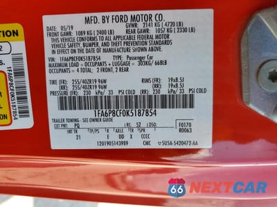 Zdjęcie 12 z 12 samochodu: 2019 FORD MUSTANG GT VIN:1FA6P8CF0K5187854 - miniatura