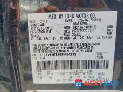 Zdjęcie 12 z 12 samochodu: 2011 FORD F150 SUPERCREW VIN:1FTFW1ET3BFA94232 - miniatura