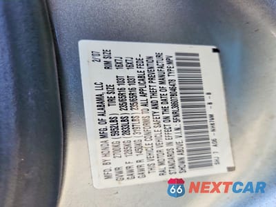 Zdjęcie 13 z 13 samochodu: 2007 HONDA ODYSSEY EXL VIN:5FNRL38607B046478 - miniatura