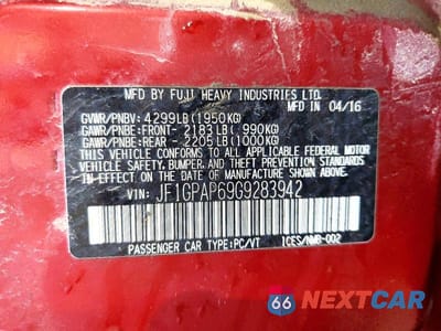 Zdjęcie 12 z 12 samochodu: 2016 SUBARU IMPREZA SPORT PREMIUM VIN:JF1GPAP69G9283942 - miniatura