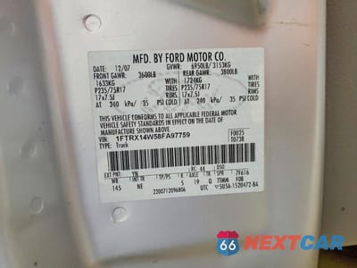Zdjęcie 12 z 12 samochodu: 2008 FORD F150 VIN:1FTRX14W58FA97759 - miniatura