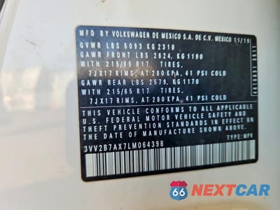 Zdjęcie 13 z 13 samochodu: 2020 VOLKSWAGEN TIGUAN SE VIN:3VV2B7AX7LM064398 - miniatura