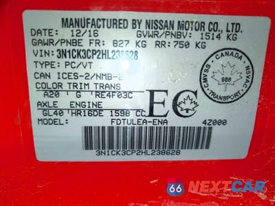 Zdjęcie 12 z 12 samochodu: 2017 NISSAN MICRA VIN:3N1CK3CP2HL238628 - miniatura