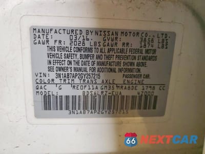 Zdjęcie 12 z 12 samochodu: 2016 NISSAN SENTRA SR VIN:3N1AB7AP2GY257215 - miniatura