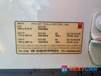 Zdjęcie 12 z 12 samochodu: 2014 TESLA MODEL S VIN:5YJSA1H17EFP53316 - miniatura