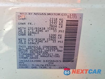 Zdjęcie 13 z 13 samochodu: 2021 NISSAN MURANO S VIN:5N1AZ2AJ0MC109605 - miniatura