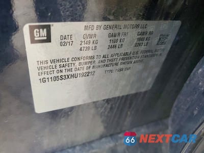 Zdjęcie 12 z 12 samochodu: 2017 CHEVROLET IMPALA LT VIN:1G1105S3XHU192212 - miniatura