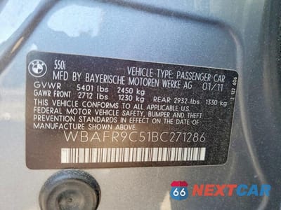 Zdjęcie 12 z 12 samochodu: 2011 BMW 550 I VIN:WBAFR9C51BC271286 - miniatura