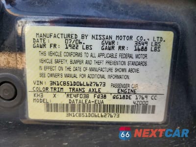 Zdjęcie 13 z 13 samochodu: 2006 NISSAN SENTRA 1.8 VIN:3N1CB51D06L627673 - miniatura