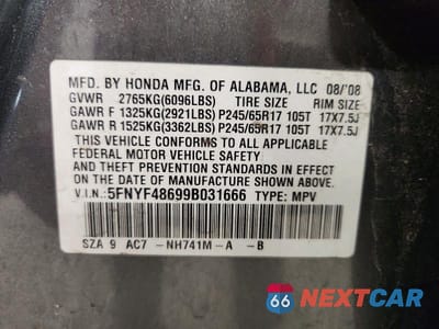 Zdjęcie 13 z 13 samochodu: 2009 HONDA PILOT EXL VIN:5FNYF48699B031666 - miniatura