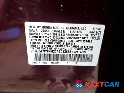 Zdjęcie 13 z 13 samochodu: 2010 HONDA PILOT LX VIN:5FNYF4H23AB023886 - miniatura