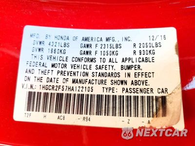 Zdjęcie 12 z 12 samochodu: 2017 HONDA ACCORD SPORT VIN:1HGCR2F57HA122105 - miniatura
