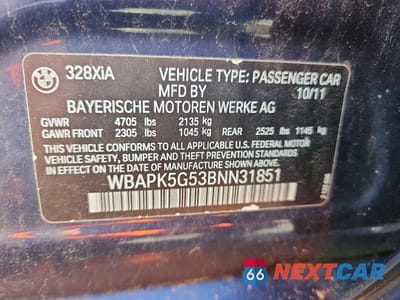 Zdjęcie 12 z 12 samochodu: 2011 BMW 328 XI SULEV VIN:WBAPK5G53BNN31851 - miniatura