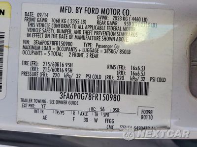 Zdjęcie 12 z 12 samochodu: 2015 FORD FUSION S VIN:3FA6P0G78FR150980 - miniatura