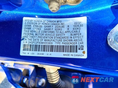 Zdjęcie 13 z 13 samochodu: 2021 HONDA CIVIC SPORT VIN:2HGFC2F80MH553809 - miniatura