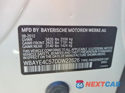 Zdjęcie 12 z 12 samochodu: 2013 BMW 740 LI VIN:WBAYE4C57DDW22626 - miniatura