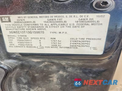 Zdjęcie 12 z 12 samochodu: 2003 CHEVROLET AVALANCHE C1500 VIN:3GNEC13T13G159870 - miniatura