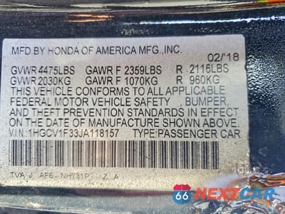 Zdjęcie 12 z 12 samochodu: 2018 HONDA ACCORD SPORT VIN:1HGCV1F33JA118157 - miniatura