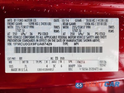 Zdjęcie 14 z 14 samochodu: 2015 FORD ESCAPE SE VIN:1FMCU0GX9FUA87429 - miniatura