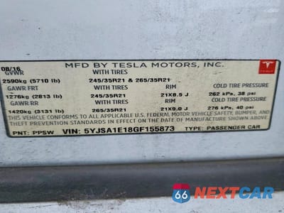 Zdjęcie 12 z 12 samochodu: 2016 TESLA MODEL S VIN:5YJSA1E18GF155873 - miniatura