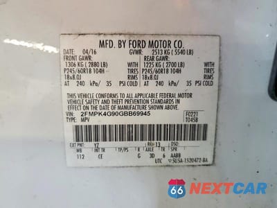 Zdjęcie 13 z 13 samochodu: 2016 FORD EDGE SE VIN:2FMPK4G90GBB69945 - miniatura