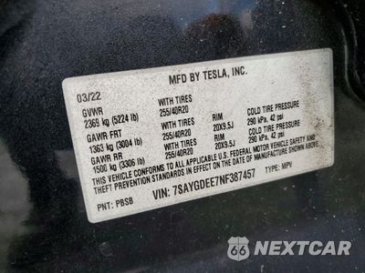Zdjęcie 14 z 14 samochodu: 2022 TESLA MODEL Y LONG RANGE VIN:7SAYGDEE7NF387457 - miniatura