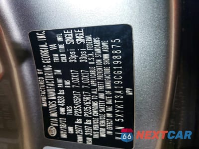 Zdjęcie 14 z 15 samochodu: 2012 KIA SORENTO LX VIN:5XYKT3A19CG198875 - miniatura