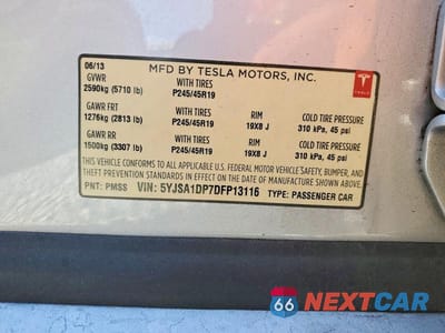 Zdjęcie 12 z 12 samochodu: 2013 TESLA MODEL S VIN:5YJSA1DP7DFP13116 - miniatura