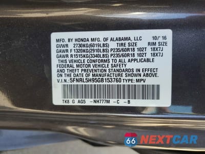 Zdjęcie 13 z 13 samochodu: 2016 HONDA ODYSSEY TOURING VIN:5FNRL5H95GB153760 - miniatura