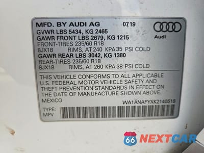 Zdjęcie 12 z 12 samochodu: 2019 AUDI Q5 PREMIUM VIN:WA1ANAFYXK2140518 - miniatura