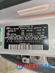 Zdjęcie 12 z 12 samochodu: 2014 KIA OPTIMA LX VIN:5XXGM4A7XEG326612 - miniatura