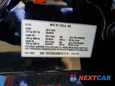Zdjęcie 12 z 12 samochodu: 2025 TESLA MODEL Y VIN:7SAYGDED8SF317114 - miniatura
