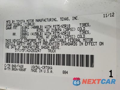 Zdjęcie 12 z 12 samochodu: 2013 TOYOTA TUNDRA GRADE VIN:5TFUY5F14DX283247 - miniatura