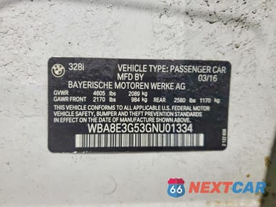 Zdjęcie 12 z 12 samochodu: 2016 BMW 328 XI SULEV VIN:WBA8E3G53GNU01334 - miniatura