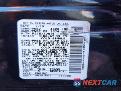 Zdjęcie 14 z 14 samochodu: 2015 NISSAN ROGUE SELECT S VIN:JN8AS5MV6FW753902 - miniatura