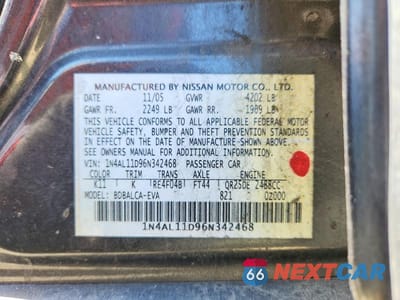 Zdjęcie 13 z 13 samochodu: 2006 NISS ALTIMA 2.5 VIN:1N4AL11D96N342468 - miniatura