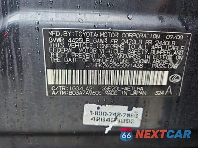 Zdjęcie 12 z 12 samochodu: 2009 LEXUS IS 250 BASE VIN:JTHBK262295091438 - miniatura