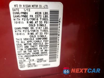 Zdjęcie 13 z 13 samochodu: 2012 NISSAN ROGUE S VIN:JN8AS5MV9CW390703 - miniatura