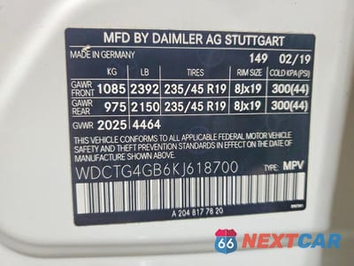 Zdjęcie 14 z 14 samochodu: 2019 MERCEDES-BENZ GLA 250 4MATIC VIN:WDCTG4GB6KJ618700 - miniatura