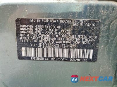 Zdjęcie 12 z 12 samochodu: 2016 SUBARU IMPREZA PREMIUM VIN:JF1GJAB6XGH015979 - miniatura