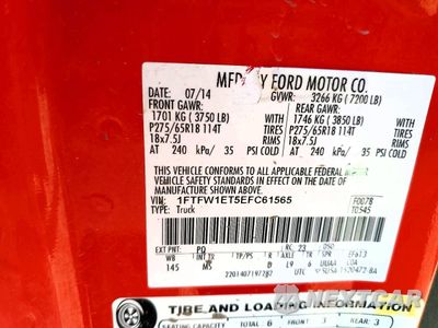 Zdjęcie 12 z 13 samochodu: 2014 FORD F150 SUPERCREW VIN:1FTFW1ET5EFC61565 - miniatura