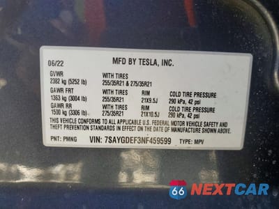 Zdjęcie 12 z 12 samochodu: 2022 TESLA MODEL Y VIN:7SAYGDEF3NF459599 - miniatura