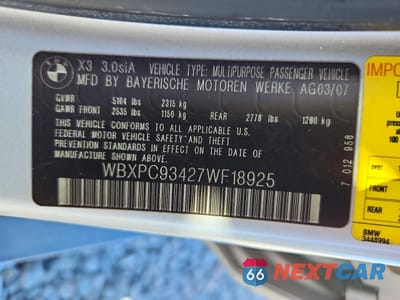 Zdjęcie 13 z 14 samochodu: 2007 BMW X3 3.0SI VIN:WBXPC93427WF18925 - miniatura