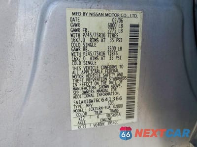 Zdjęcie 13 z 13 samochodu: 2006 NISSAN PATHFINDER S VIN:5N1AR18W76C641366 - miniatura