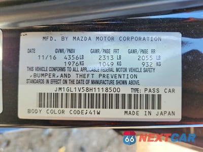 Zdjęcie 12 z 12 samochodu: 2017 MAZDA 6 TOURING VIN:JM1GL1V58H1118500 - miniatura