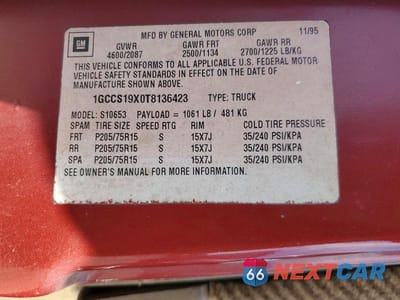Zdjęcie 12 z 12 samochodu: 1996 CHEVROLET S TRUCK S10 VIN:1GCCS19X0T8136423 - miniatura