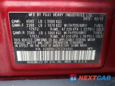 Zdjęcie 12 z 12 samochodu: 2012 SUBARU OUTBACK 2.5I LIMITED VIN:4S4BRBLC2C3264805 - miniatura