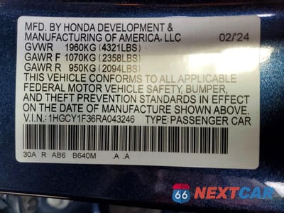 Zdjęcie 12 z 12 samochodu: 2024 HONDA ACCORD EX VIN:1HGCY1F36RA043246 - miniatura